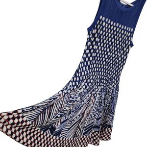 NIC+ZOE Blue and White Quality Cotton Knit Sleeveless Midi Dress Sz L